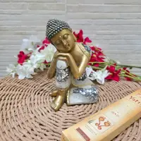 Estatua Buda Meditación Resina Apto Exterior Decorativo Blanco