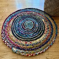 Alfombra Circular Tejida De Yute Importada India Artesanal 60 Cm 60 M Multicolor