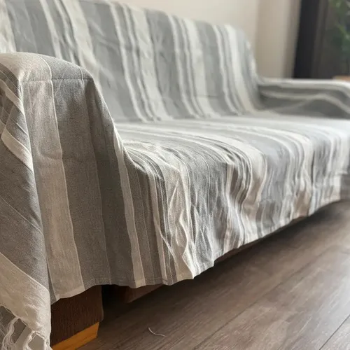Manta Cobertor Rustico Hindú 1 1/2 Pl Importado India Kerala Gris Blanco Rayas