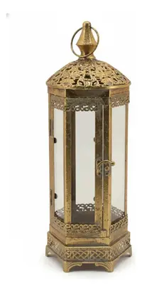 Fanal De Metal Importado De India Estilo Marroquí Artesanal Dorado