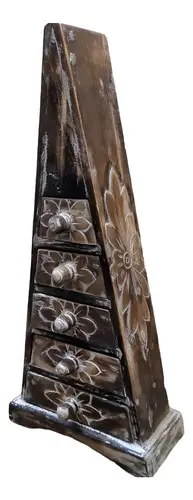 Alhajero Piramide Importado India Artesanal Cajonera 60cm Marrón