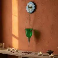 Fanal Hindu Farol Portavela Colagante En Vidrio De La India Verde