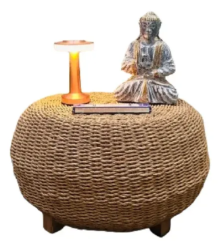 Puf Zen Fibras Naturales C/patas Banco Artesanal 60 X 35 Cm Marrón