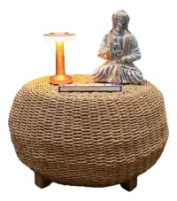 Puf Zen Fibras Naturales C/patas Banco Artesanal 60 X 35 Cm Marrón