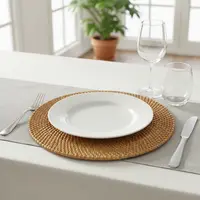 Set 4 Unidades Plato Sitio Individual Ratán Importado Rígido Marrón Claro