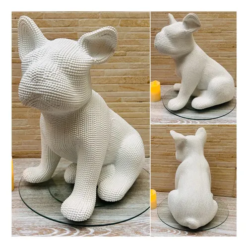 Escultura Bulldog Decó Perlado Minimalista Artesanal 40 Cm 