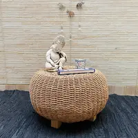 Puf Zen Fibras Naturales C/patas Banco Artesanal 45 X 30 Cm Marrón