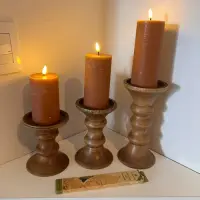 Set 3 Candelabros Madera Teka De India Portavela Artesanal