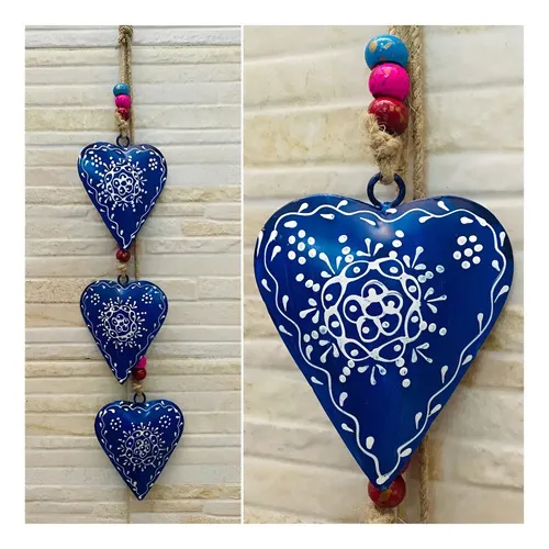 Tira 3 Corazones Importados India Metal Pintado Moviles Deco