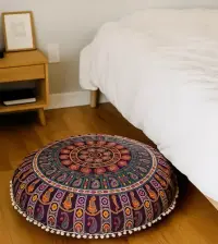 Fundas De Puff, Zafu Mandala. Hecha En India. Algodón 100%