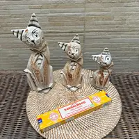 Juego X3 Gatos Tallados Madera Teka Oriente Importados Beige