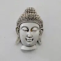 Cara De Buda Colgante Resina Apto Exterior Deco Importado Blanco