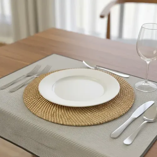 Plato De Sitio Fibra Natural 35 Cm Individual Importado Zen Marrón Claro