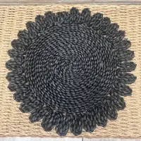 Individual Importado Indonesia Fibras Naturales Plato Sitio Negro Liso