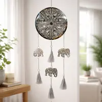 Colgante Tira Decorativo Movil Metal Figura Mandala Pushkar Plateado Liso Mandala Y Elefante