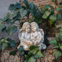 Pareja De Angeles Resina Decoracion Apto Exterior Pushkar Blanco