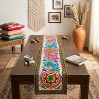 Camino Mesa Hindu Bordado Algodon Artesanal Importado India Simbolo Bordado