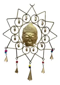 Colgante Tira Decorativo Móvil Metal Figura Buda 7 Chakras Dorado Oscuro