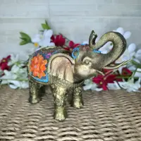Elefante Abundancia Estatuilla Artesanal Importada Pushkar Dorado Oscuro