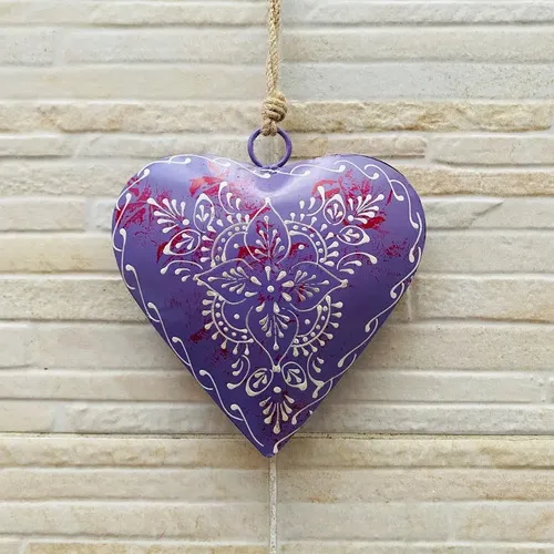 Movil Hindu Colgante Corazón Metal Importado Pintado A Mano Lila