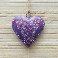 Movil Hindu Colgante Corazón Metal Importado Pintado A Mano Lila