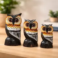 Familia De Búhos Hindú Set X 3 Madera Tallada Importado Modelo 2