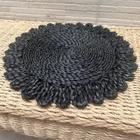 Individual Importado Indonesia Fibras Naturales Plato Sitio Negro Liso