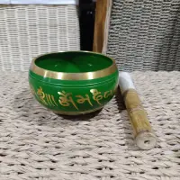 Cuenco Tibetano Mediano 13.5 Cm 7 Metales Importado 750gr Verde