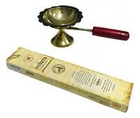Sahumador Bronce Y Madera 7 X 10 Cm Importado De India Zen Dorado Liso