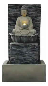 Fuente De Agua Símil Piedra Led Apto Exterior Feng Shui Deco Gris Oscuro