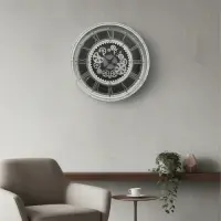 Reloj Importado Grande De Pared Engranajes Imponente Deco Blanco