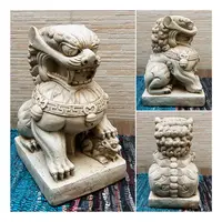 Pareja Perros Leones Fu Gigantes Estatua Proteccion Oriental Blanco