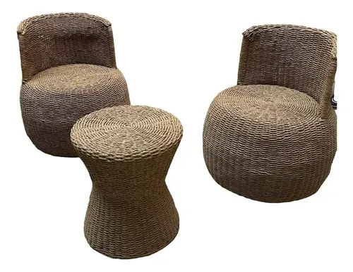 Juego Living 2 Sillones+mesa Fibras Naturales 100% Artesanal Marrón