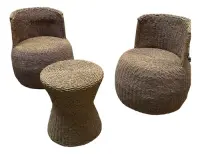 Juego Living 2 Sillones+mesa Fibras Naturales 100% Artesanal Marrón