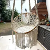 Hamaca Colgante Redonda 1 Persona Bamboo Y Crochet Beige