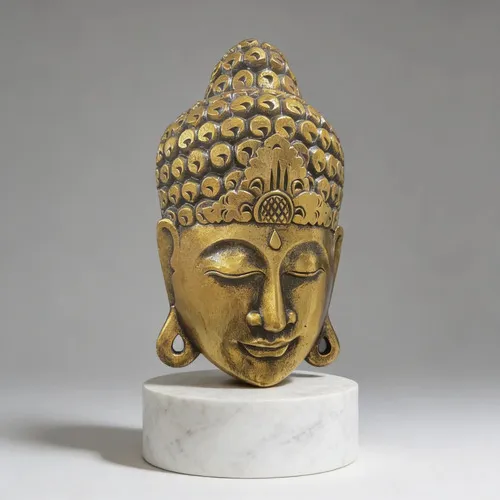 Mascara Buda Artesanal Madera Teca Importada Pushkar Tienda Dorado Oscuro