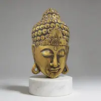 Mascara Buda Artesanal Madera Teca Importada Pushkar Tienda Dorado Oscuro