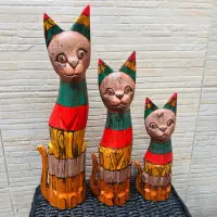 Familia Gatos Madera Oriente Importado Indonesia Artesanal  Marrón