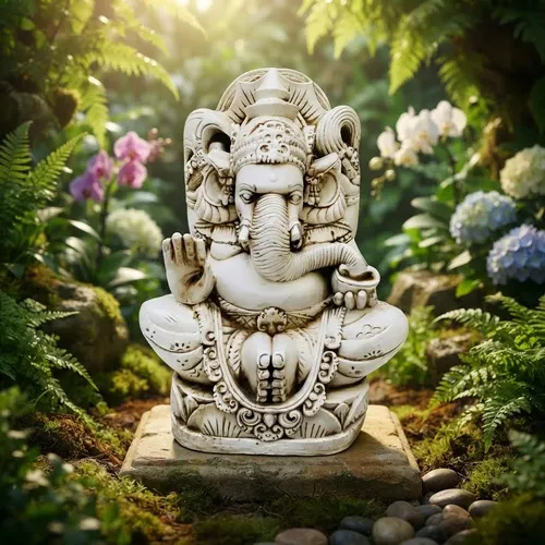 Estatua Diosa Ganesha De Jardin De 50cm Resina Apto Exterior Blanco