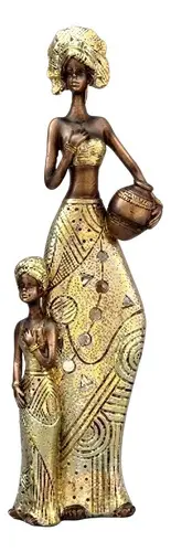 Imagen Africana Con Hijo Estatuilla Importada Oriente Dorado Oscuro