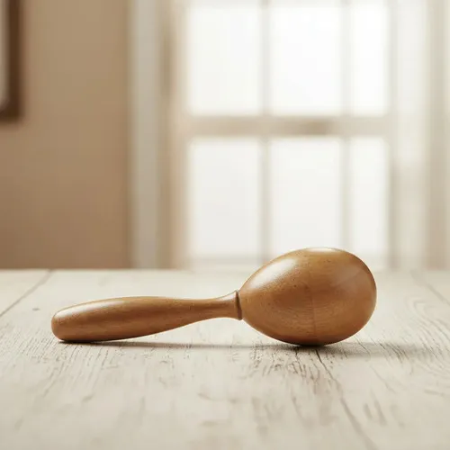 Maraca Artesanal Madera Importada Oriente Circulos Marrón Claro
