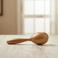 Maraca Artesanal Madera Importada Oriente Circulos Marrón Claro