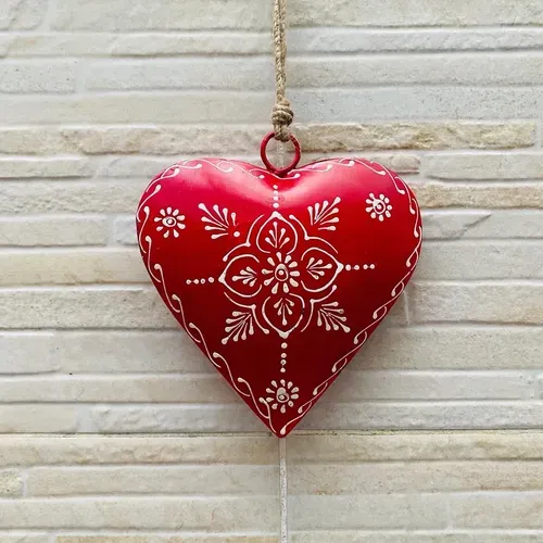 Movil Hindu Colgante Corazón Metal Importado Pintado A Mano Rojo