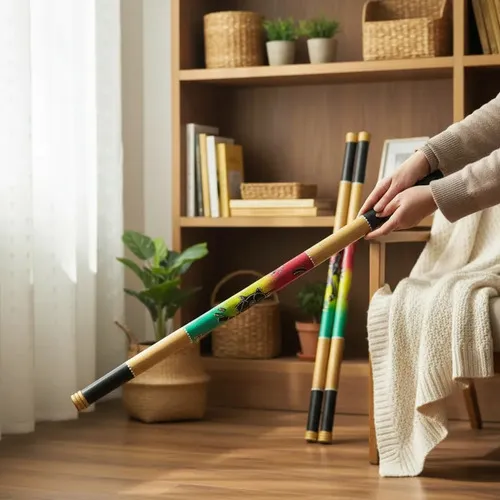 Palo De Lluvia Artesanal Bamboo Importado Indonesia Multicolor Puntillismo