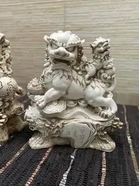 Pareja Perros Fu Apto Exterior Protección Feng Shui Zen 45cm Blanco