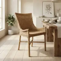 Silla Tejida En Fibra Natural Y Caña Sillon Artesanal Kraft Marrón Claro