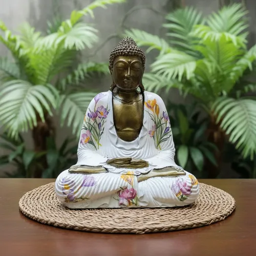 Estatua Buda Resina 40 Cm Alto Pintado Artesanal Indonesia Blanco