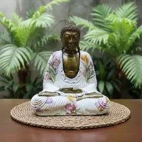 Estatua Buda Resina 40 Cm Alto Pintado Artesanal Indonesia Blanco