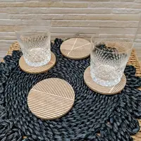 Apoya Posa Vasos 4 Unidades Madera Tallado Artesania Liso Marrón Claro