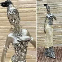 Africana 40 Cm Estatuilla Artesanal Resina Importada Oriente Plateado
